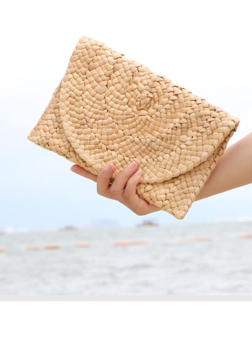 Straw Clutch Purses for Women Summer Beach Bags Envelope Woven Clutch Handbags - Picture 2 of 9